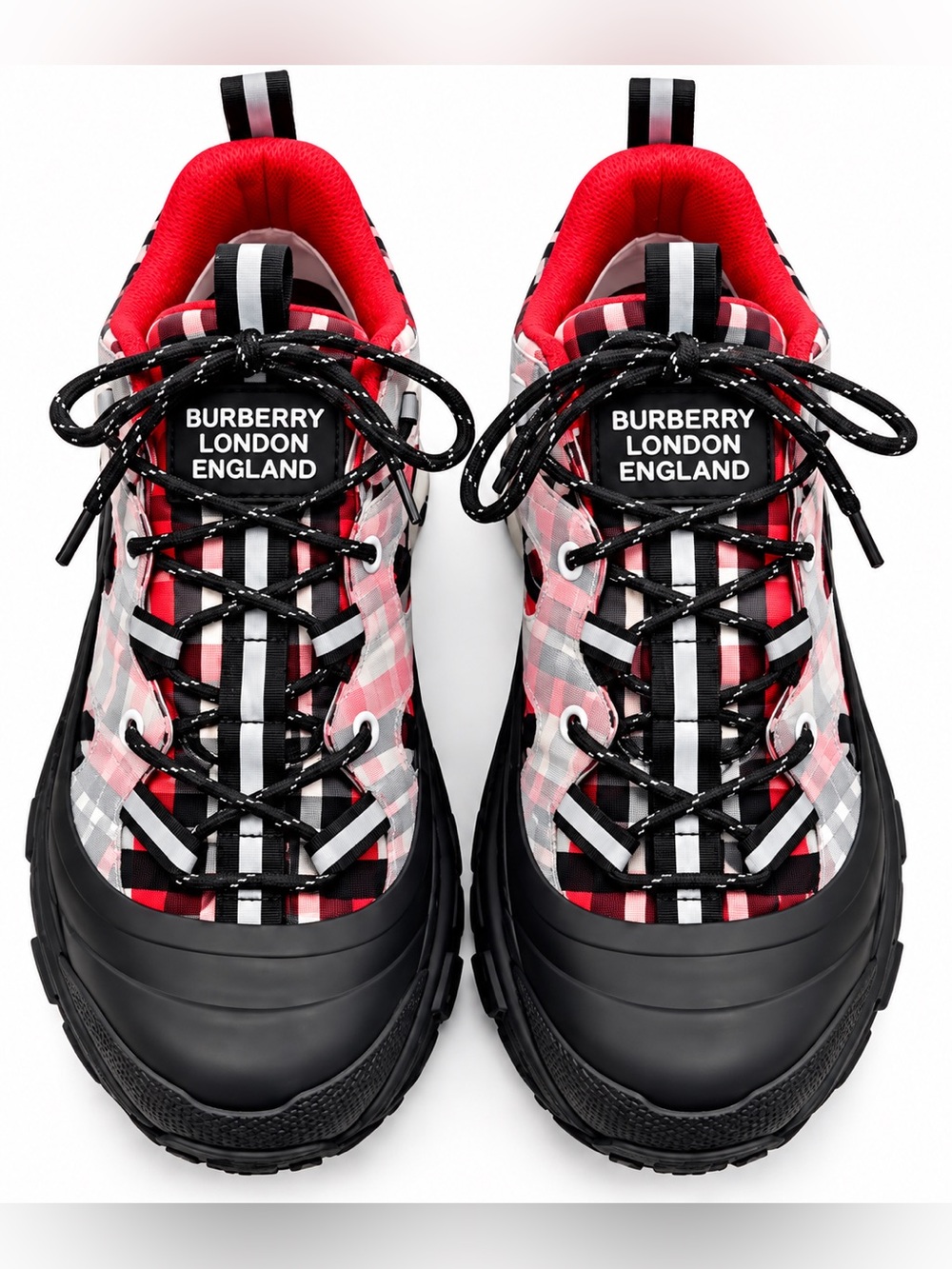 Burberry Men’s Check Arthur Sneakers Size 45 / US 12 Black Red Chunky Trainers - Picture 2 of 6